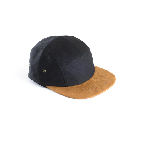 Black and Suede - Blank 5 Panel Hat for Wholesale or Custom