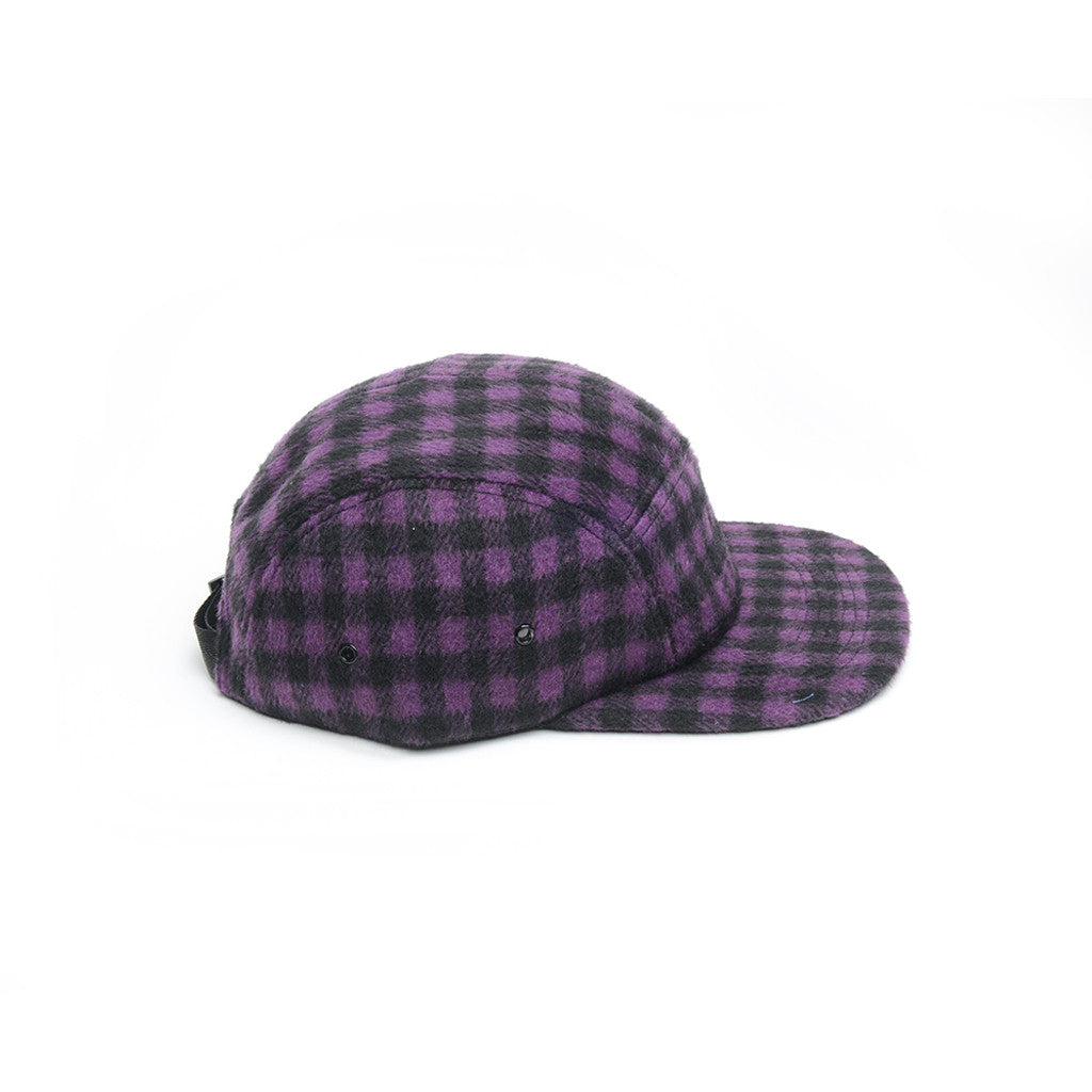 Purple & Black - Checkered Wool 5 Panel Hat for Wholesale or Custom