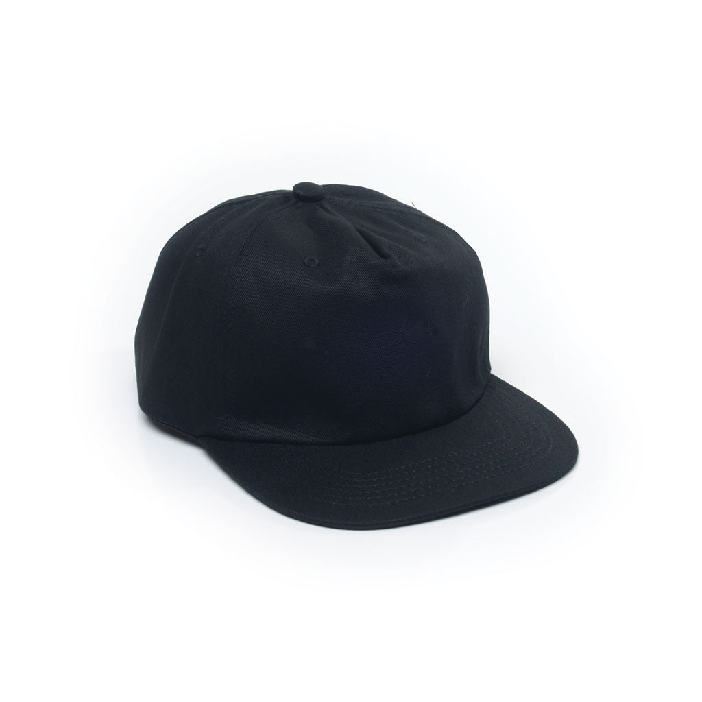 Black - Unconstructed 5 Panel Strapback Hat for Wholesale or Custom